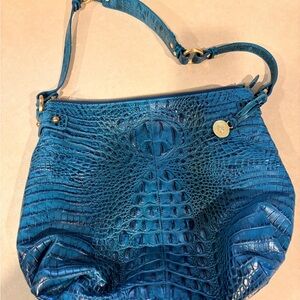 Brahmin Teal Croc-Embossed Leather Shoulder Bag